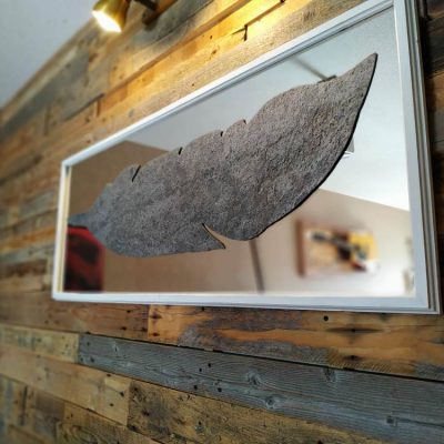Wall Art Creation Feather Mirror Carved Mixed art Stone real by guisplay