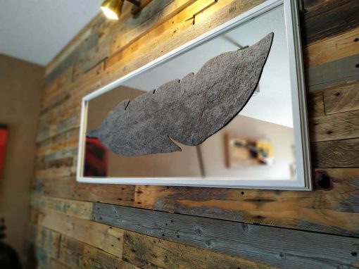 Wall Art Creation Feather Mirror Carved Mixed art Stone real by guisplay